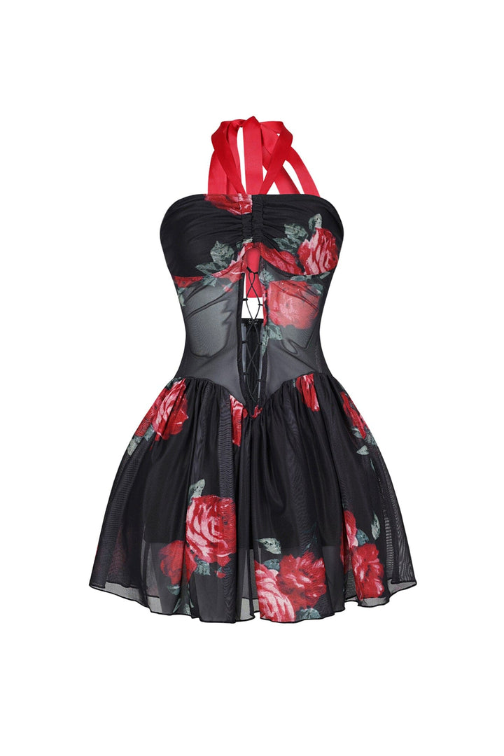 Cassandra Floral Halter Flare Mini Dress