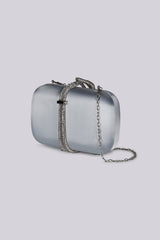 Aveline Silver Satin Evening Clutch