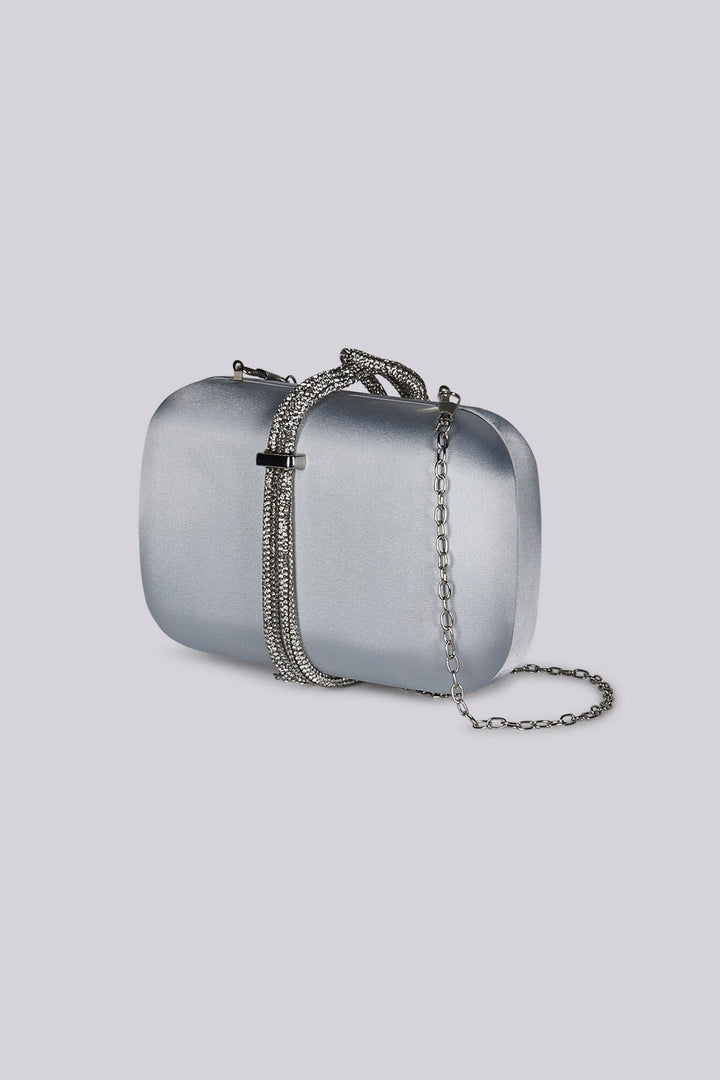Aveline Silver Satin Evening Clutch