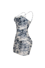 Flynn Mesh Print Tank Ruched Mini Dress