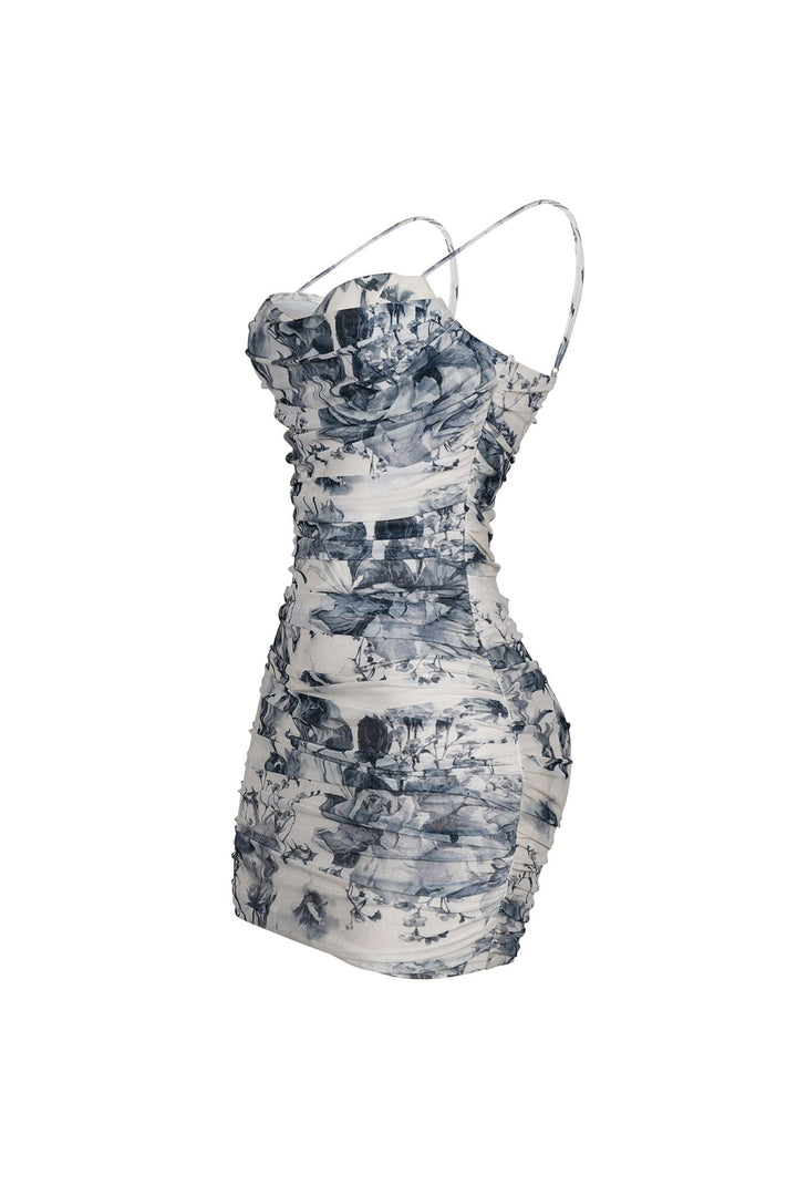 Flynn Mesh Print Tank Ruched Mini Dress
