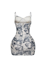 Flynn Mesh Print Tank Ruched Mini Dress