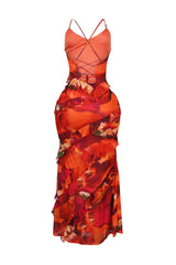 Jody Mesh Print Ruffle Maxi Dress
