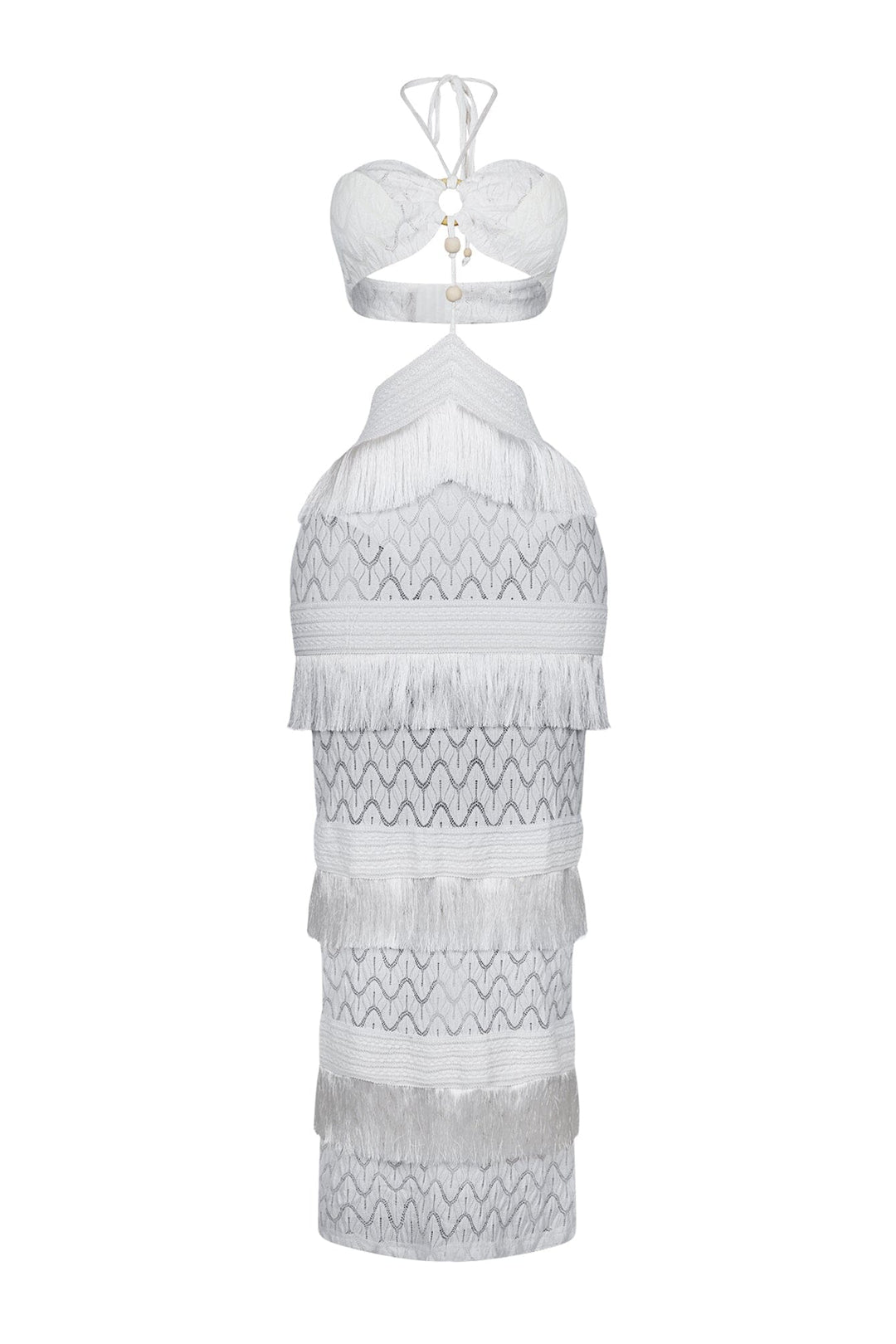 Mariah Halter Corset Fringe Maxi Dress