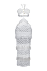 Mariah Halter Corset Fringe Maxi Dress