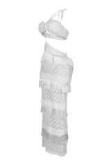 Mariah Halter Corset Fringe Maxi Dress