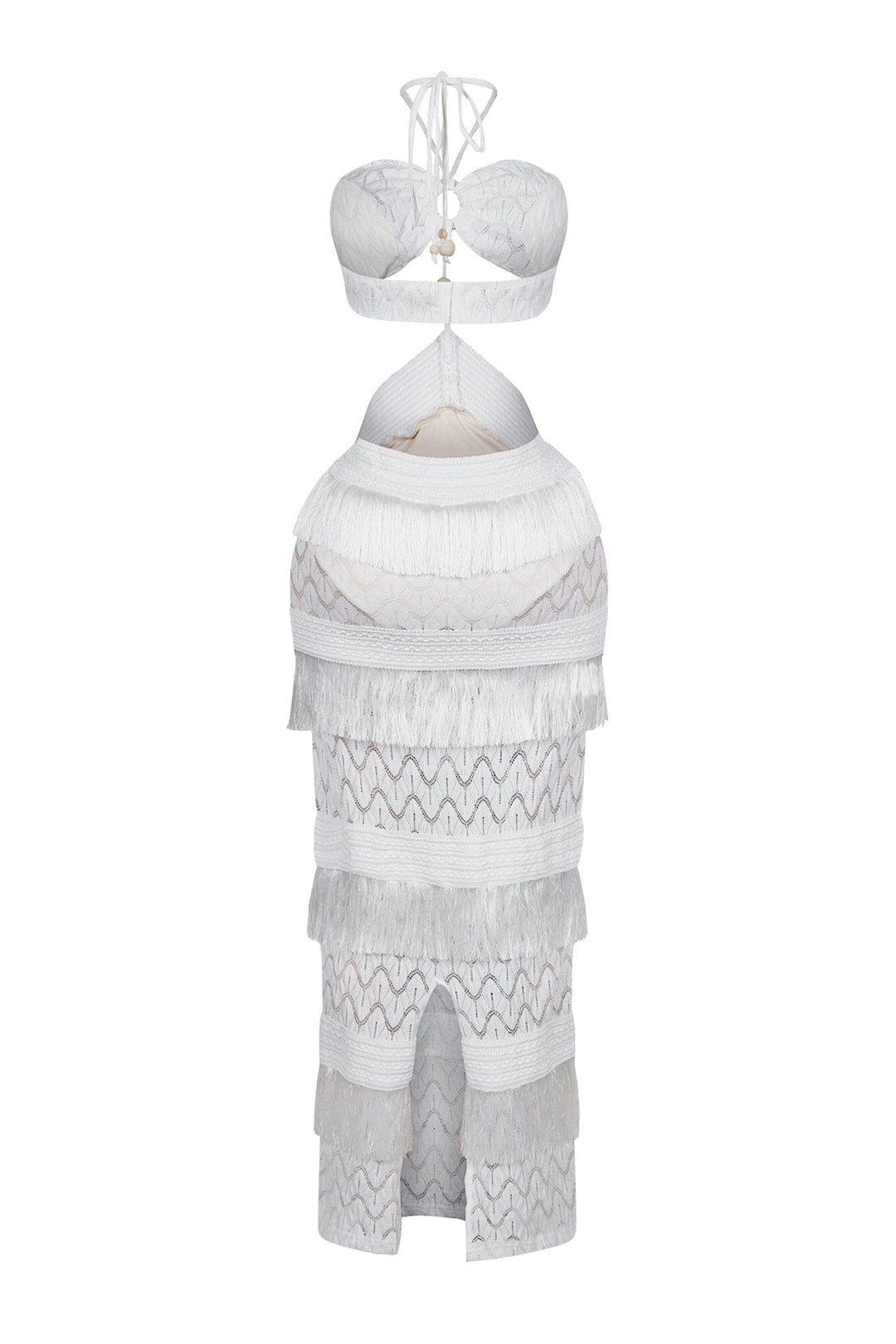Mariah Halter Corset Fringe Maxi Dress