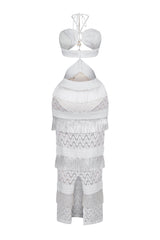 Mariah Halter Corset Fringe Maxi Dress