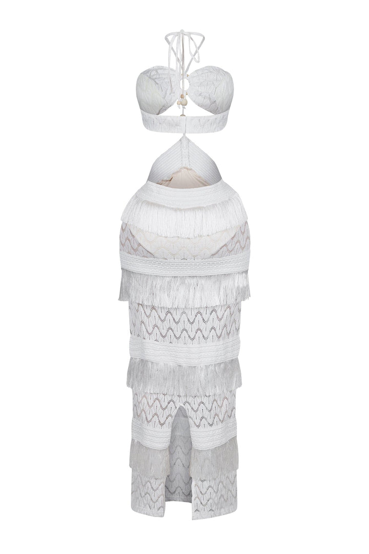 Mariah Halter Corset Fringe Maxi Dress