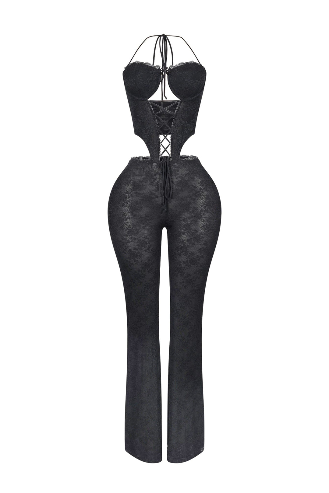 Nevaeh Mesh Lace Halter Padded Jumpsuit