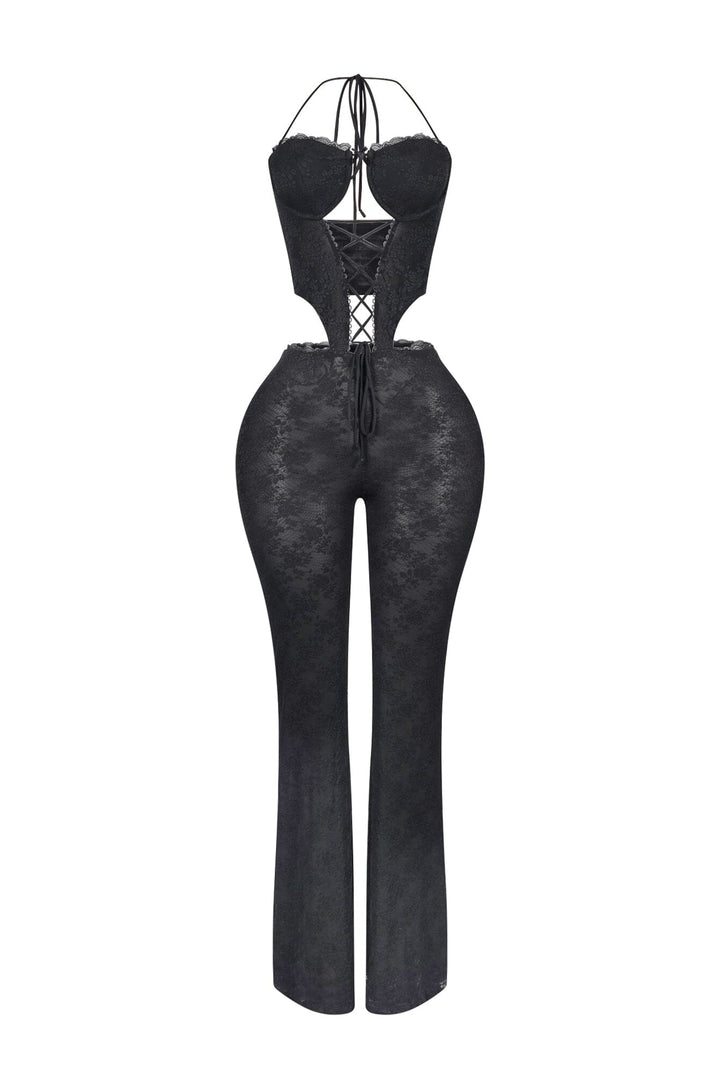 Nevaeh Mesh Lace Halter Padded Jumpsuit
