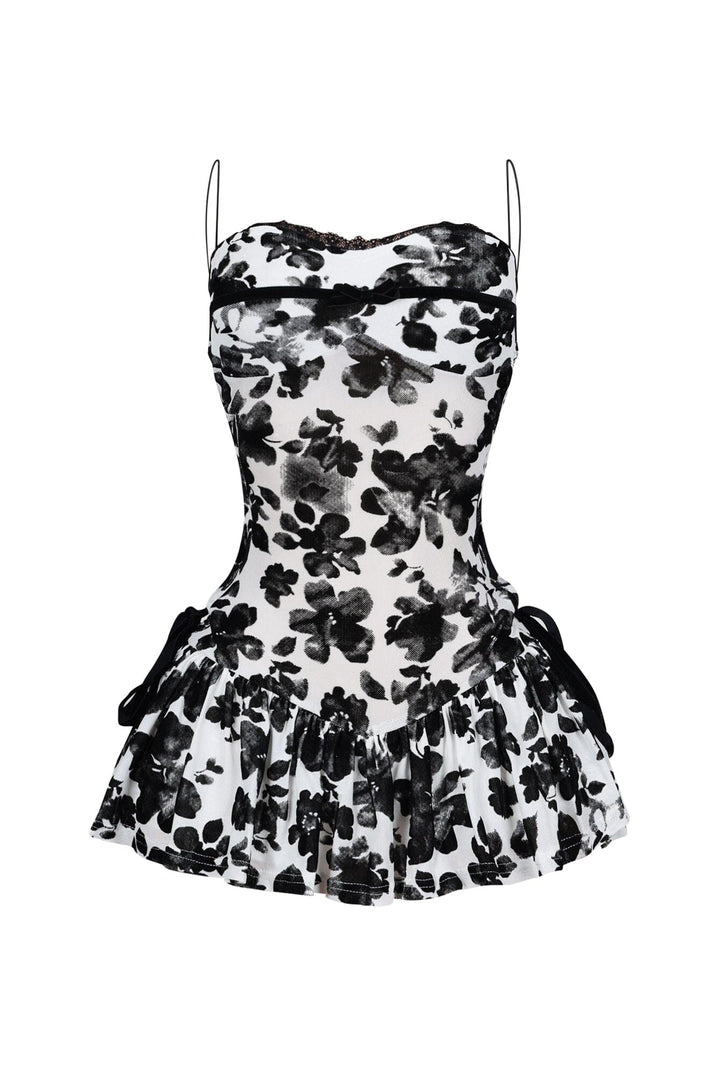 Elisa Mesh Burnout Lace Up Mini Dress