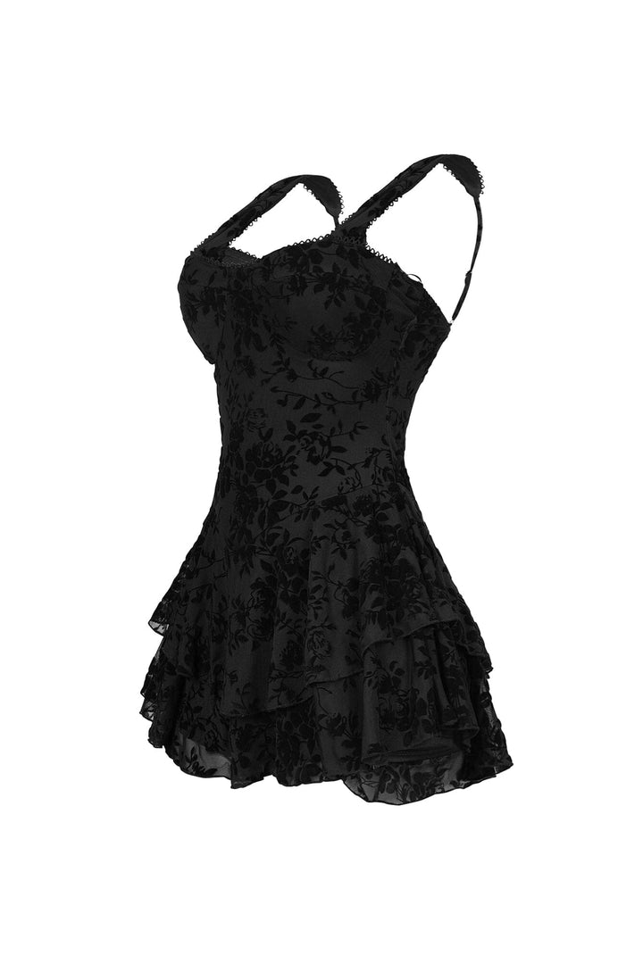 Bertti Mesh Burnout Flare Mini Dress