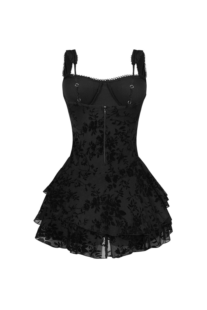 Bertti Mesh Burnout Flare Mini Dress