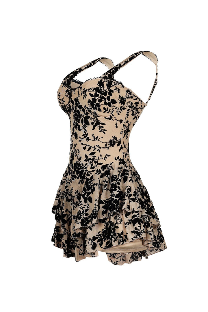 Bertti Mesh Burnout Flare Mini Dress