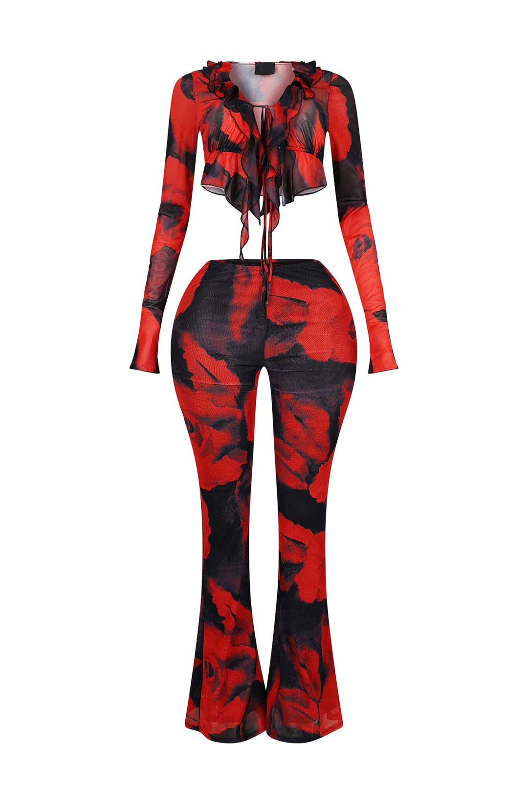 Perry Mesh Print Ruffle Top &amp; Pants SET