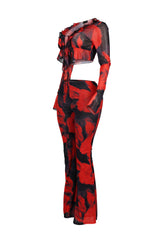 Perry Mesh Print Ruffle Top &amp; Pants SET