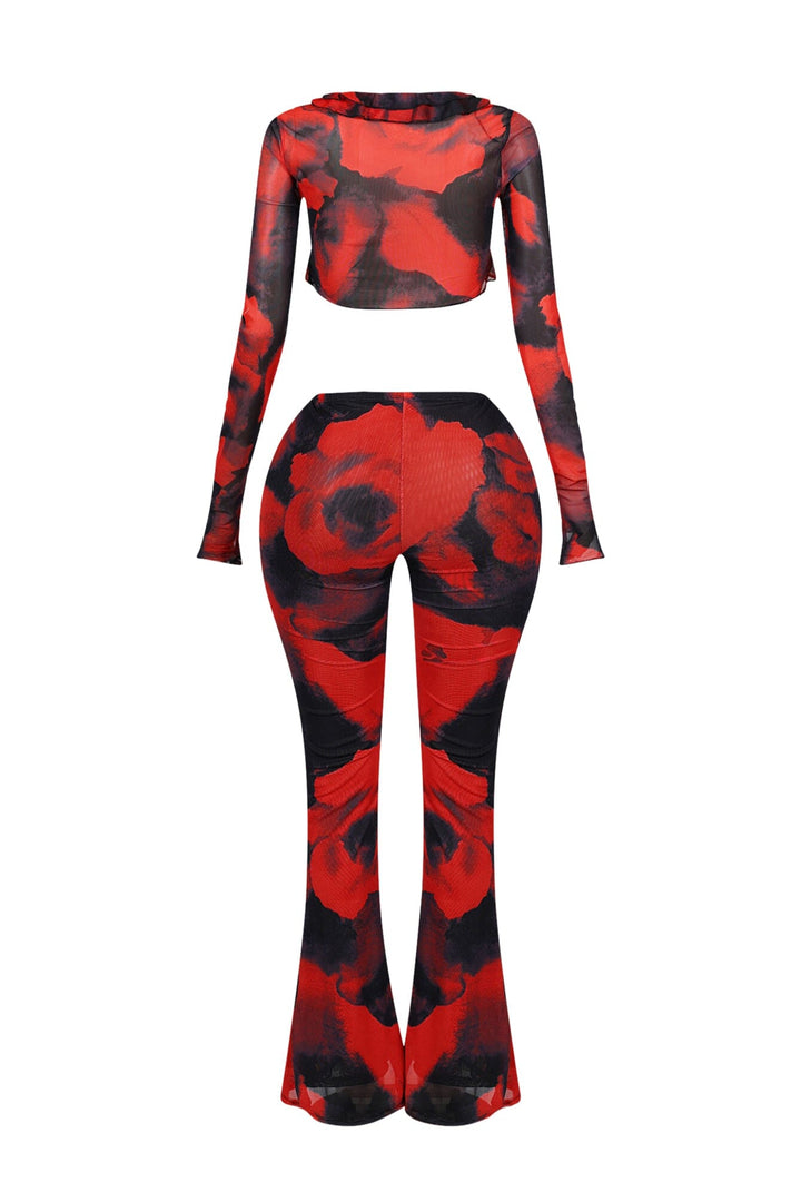 Perry Mesh Print Ruffle Top &amp; Pants SET