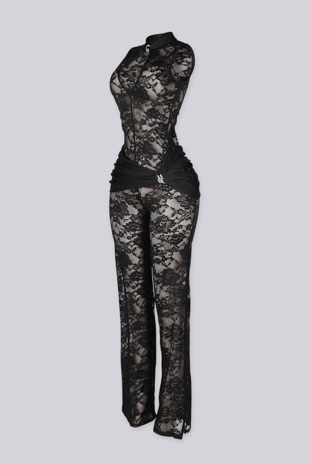 Velouria Halter Neck Lace Jumpsuit