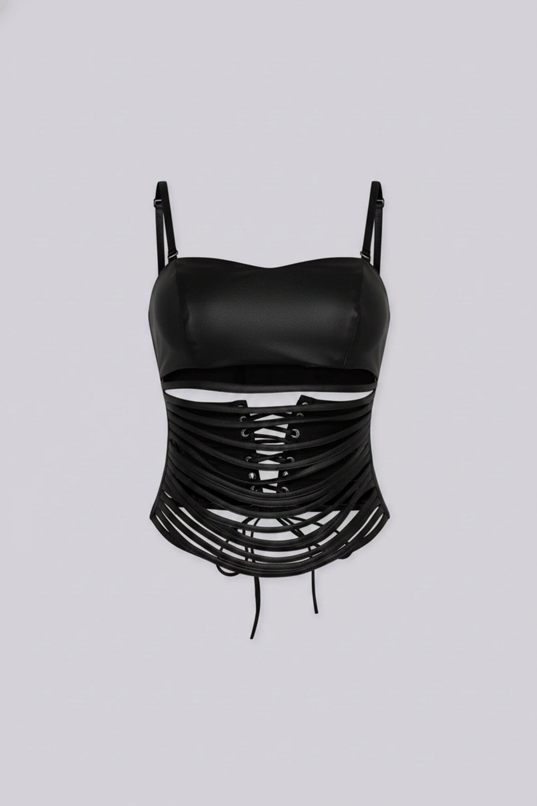 District Faux Leather Cutout Top