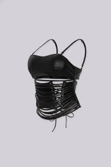 District Faux Leather Cutout Top