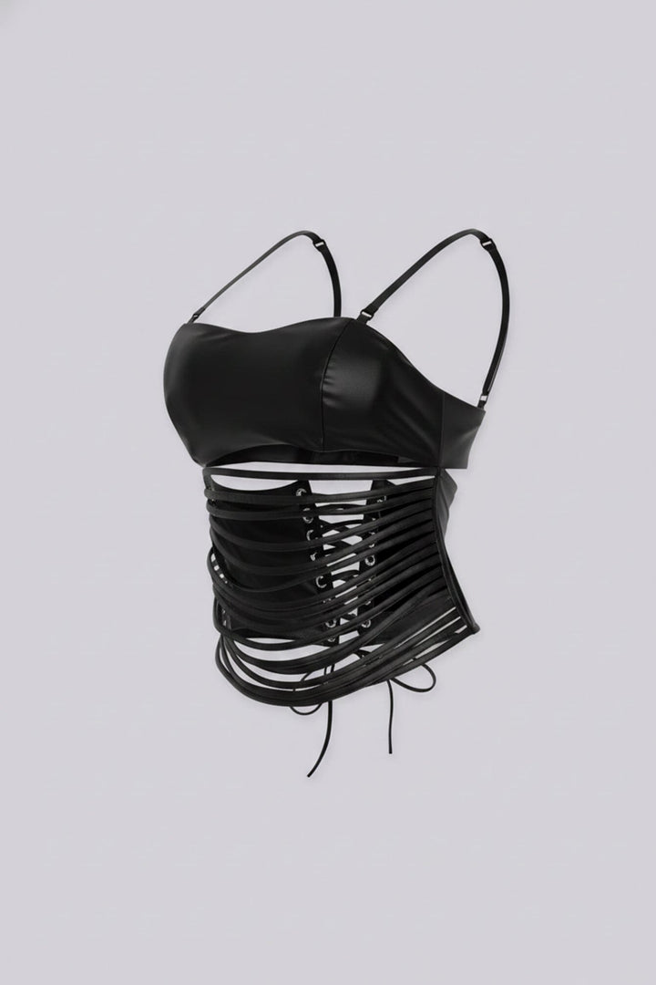 District Faux Leather Cutout Top