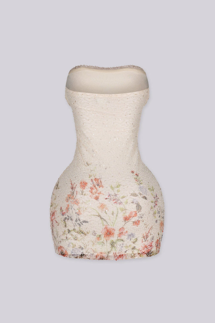Cream Shadow Tube Mini Dress