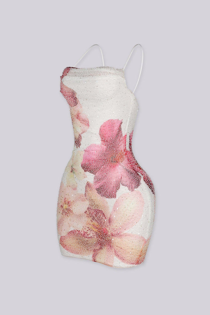 Noa Floral Beaded Cowl Mini Dress