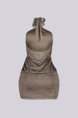 Venezia Crease Halter Mini Dress