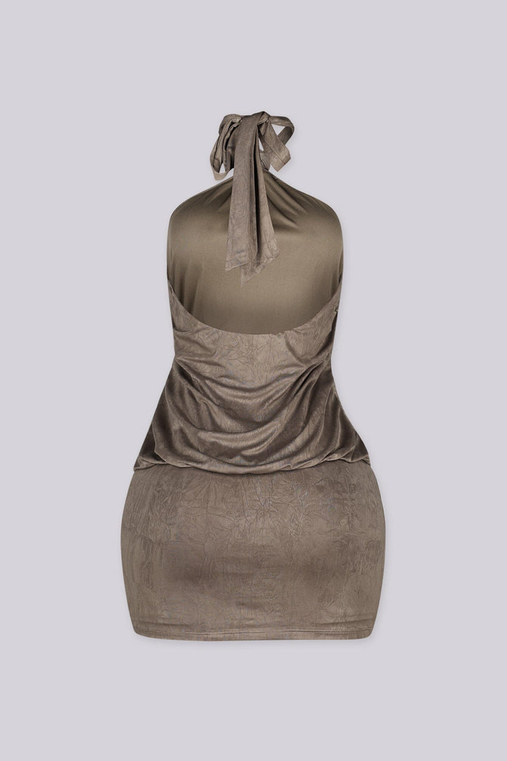 Venezia Crease Halter Mini Dress