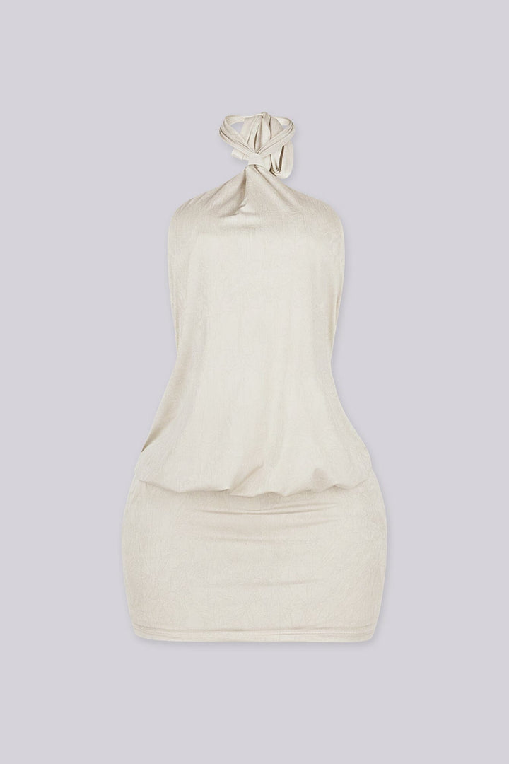 Venezia Crease Halter Mini Dress