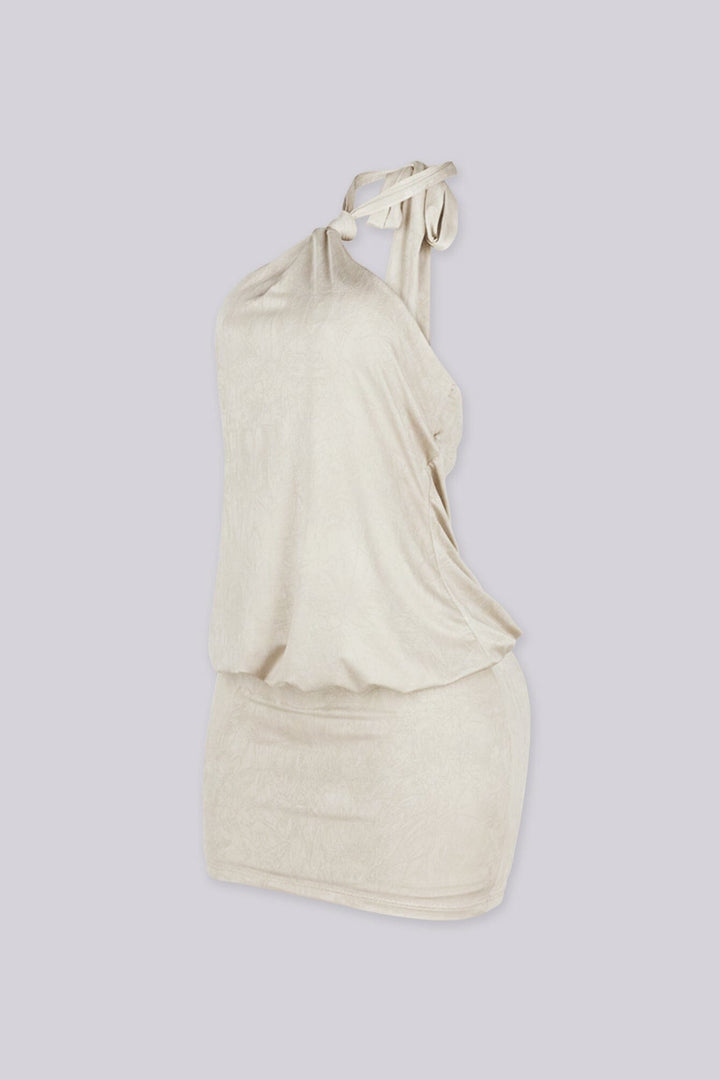 Venezia Crease Halter Mini Dress
