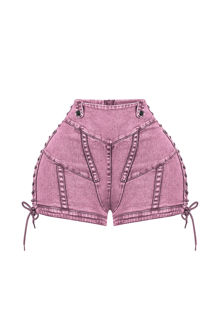 Keep Up Lace Up Denim Shorts