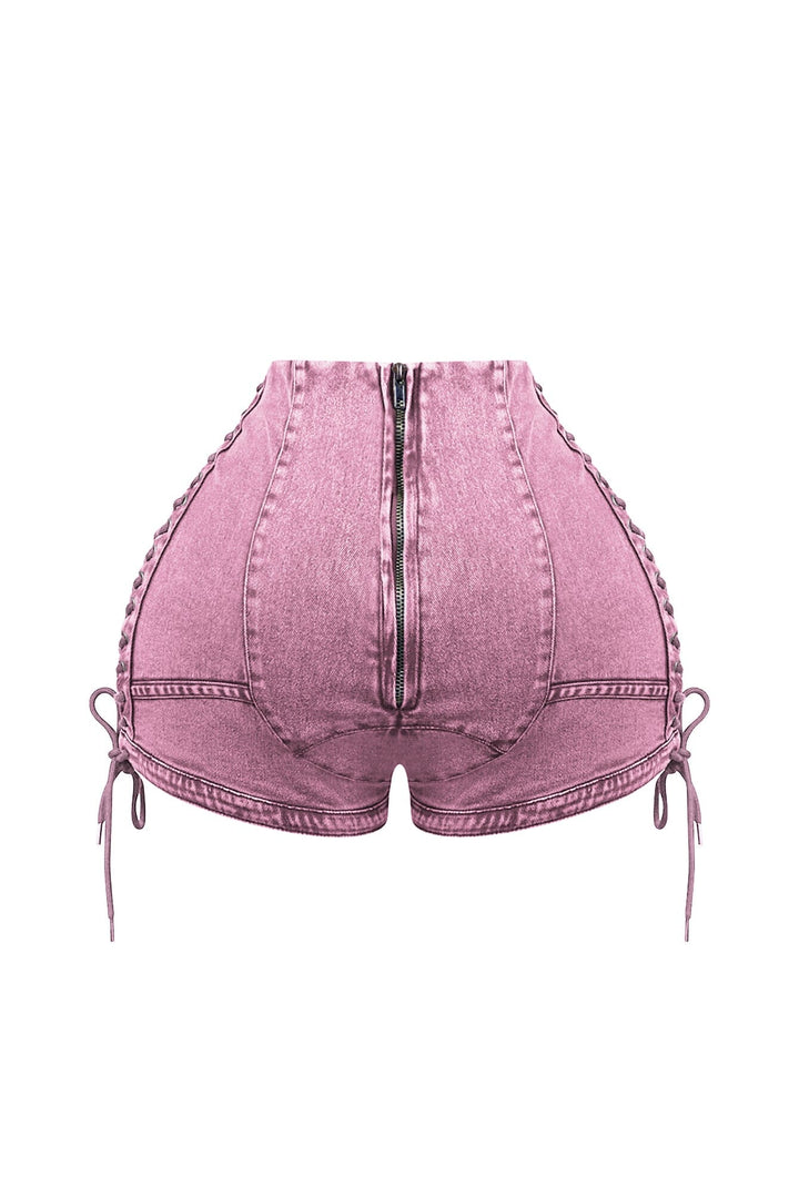 Keep Up Lace Up Denim Shorts
