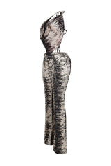 Lowen Zebra Print Halter Top &amp; Denim Pants SET