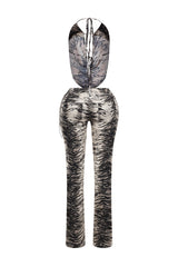 Lowen Zebra Print Halter Top &amp; Denim Pants SET
