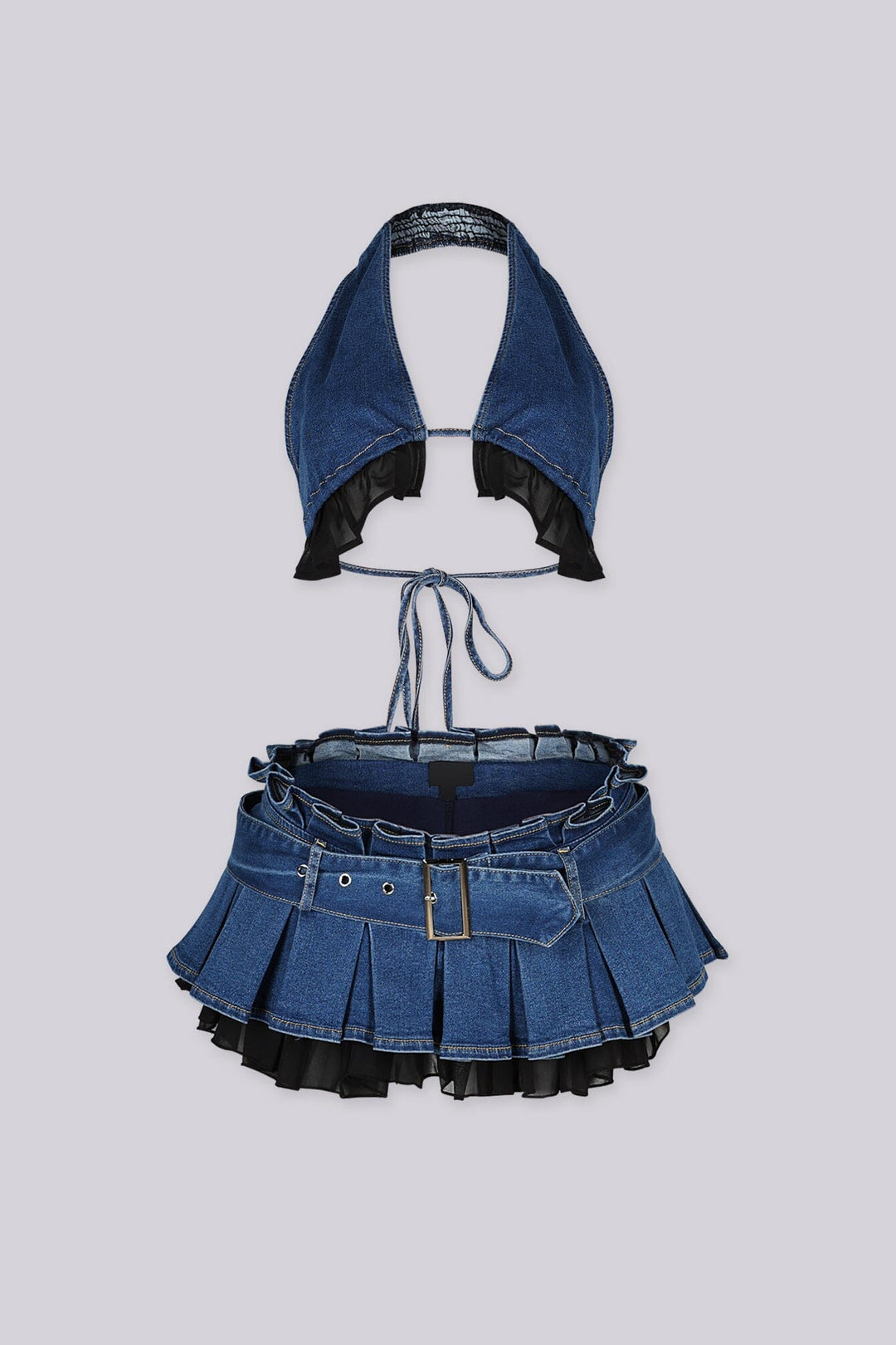 Pop Dat Denim Bra Top &amp; Skirt SET