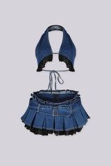 Pop Dat Denim Bra Top &amp; Skirt SET