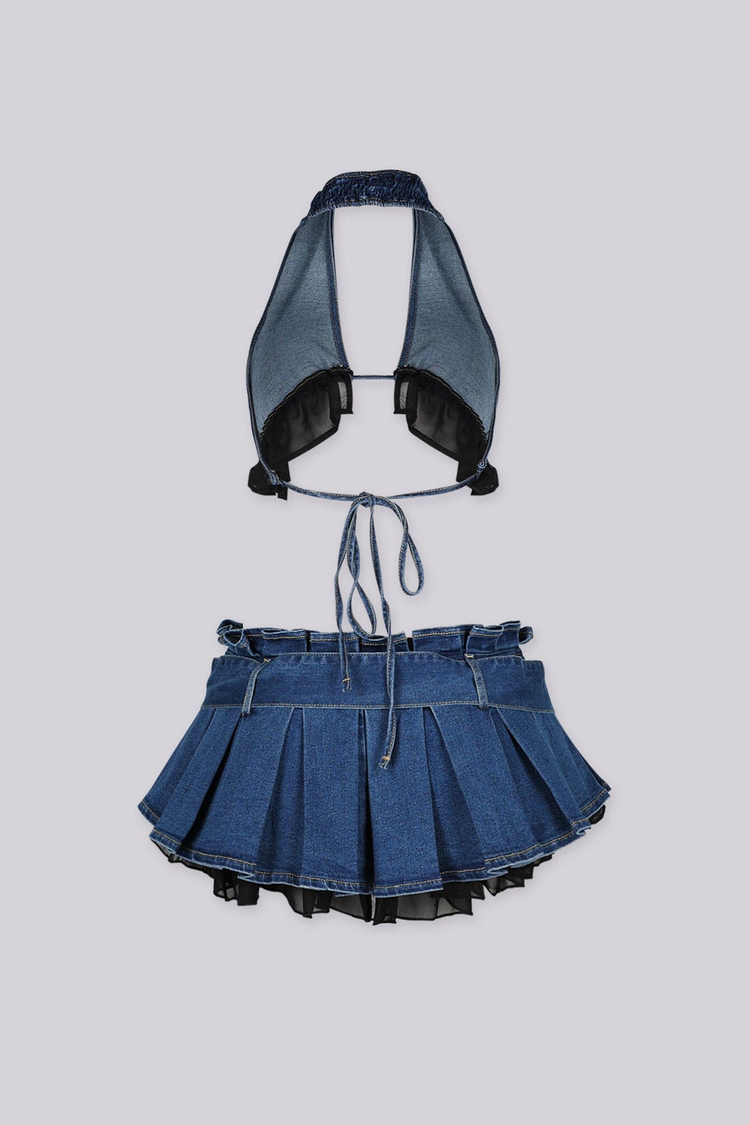 Pop Dat Denim Bra Top &amp; Skirt SET