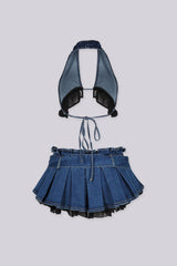 Pop Dat Denim Bra Top &amp; Skirt SET
