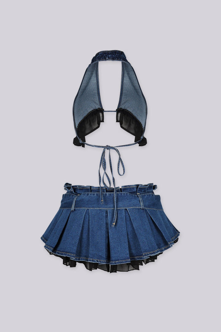 Pop Dat Denim Bra Top &amp; Skirt SET