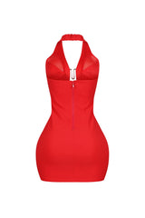 Dilara Halter Neck Metal Trim Mini Dress
