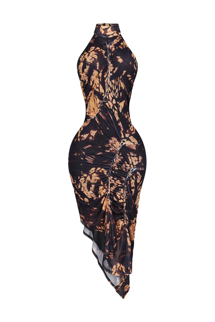 Lorelei Mesh Tie Dye Halter Asymmetrical Dress