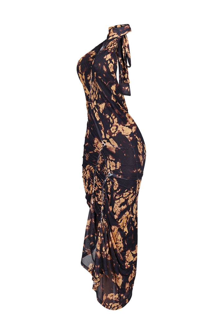 Lorelei Mesh Tie Dye Halter Asymmetrical Dress