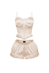 Zeeba Satin Corset Lace Up Top &amp; Shorts SET
