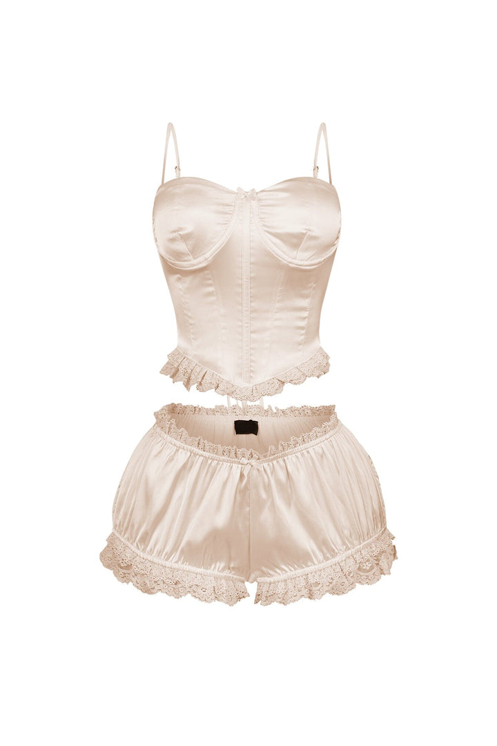 Zeeba Satin Corset Lace Up Top &amp; Shorts SET