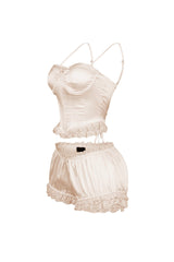 Zeeba Satin Corset Lace Up Top &amp; Shorts SET