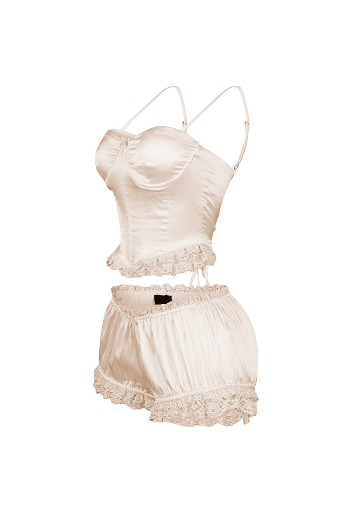 Zeeba Satin Corset Lace Up Top &amp; Shorts SET