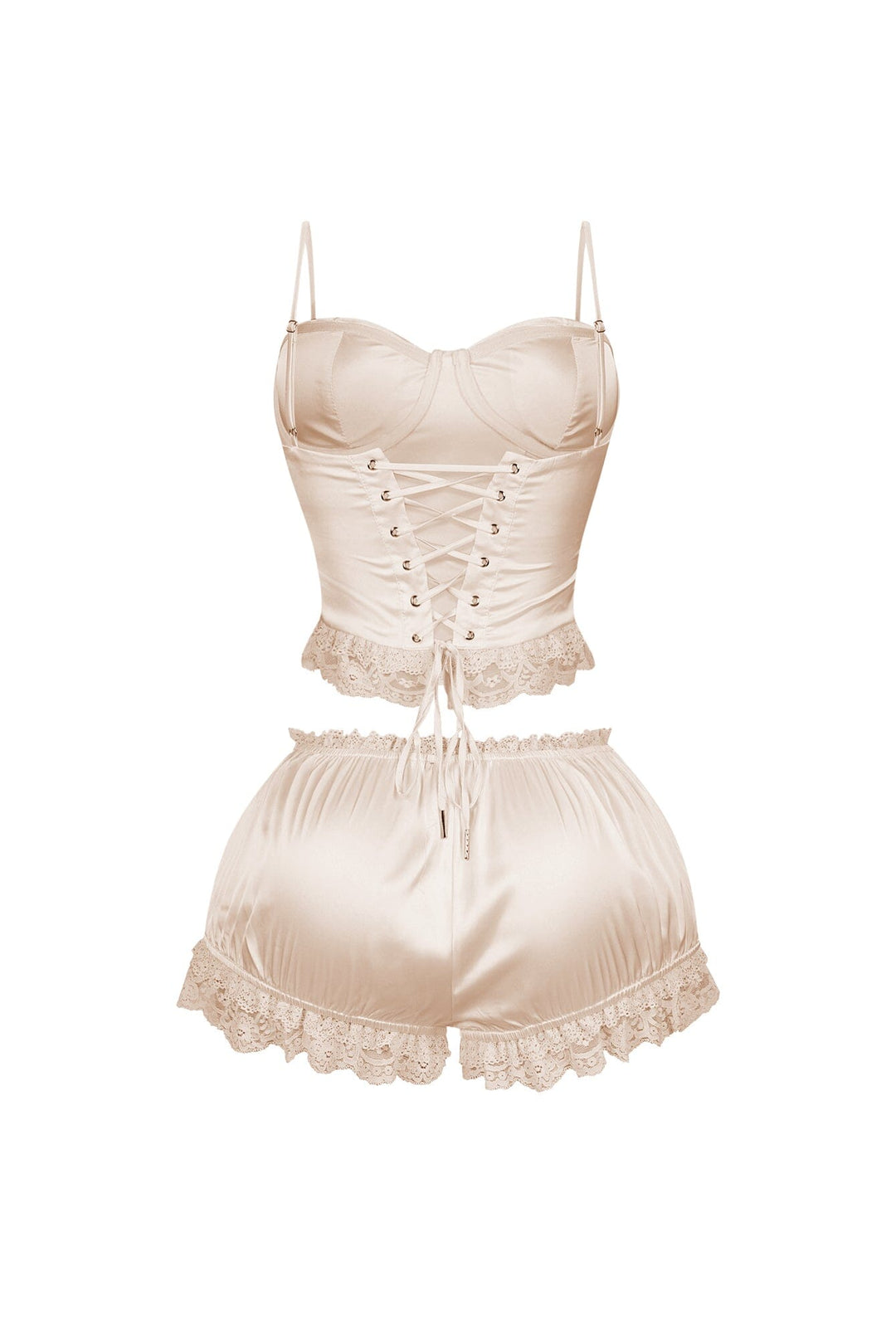 Zeeba Satin Corset Lace Up Top &amp; Shorts SET