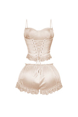 Zeeba Satin Corset Lace Up Top &amp; Shorts SET